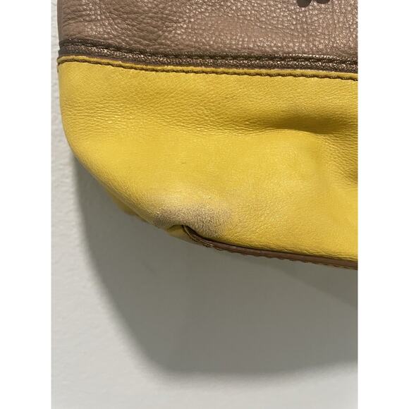 Fossil Women’s Mustard Yellow Brown Leather Tote Key Hole Zip Tote Bag - Picture 8 of 16